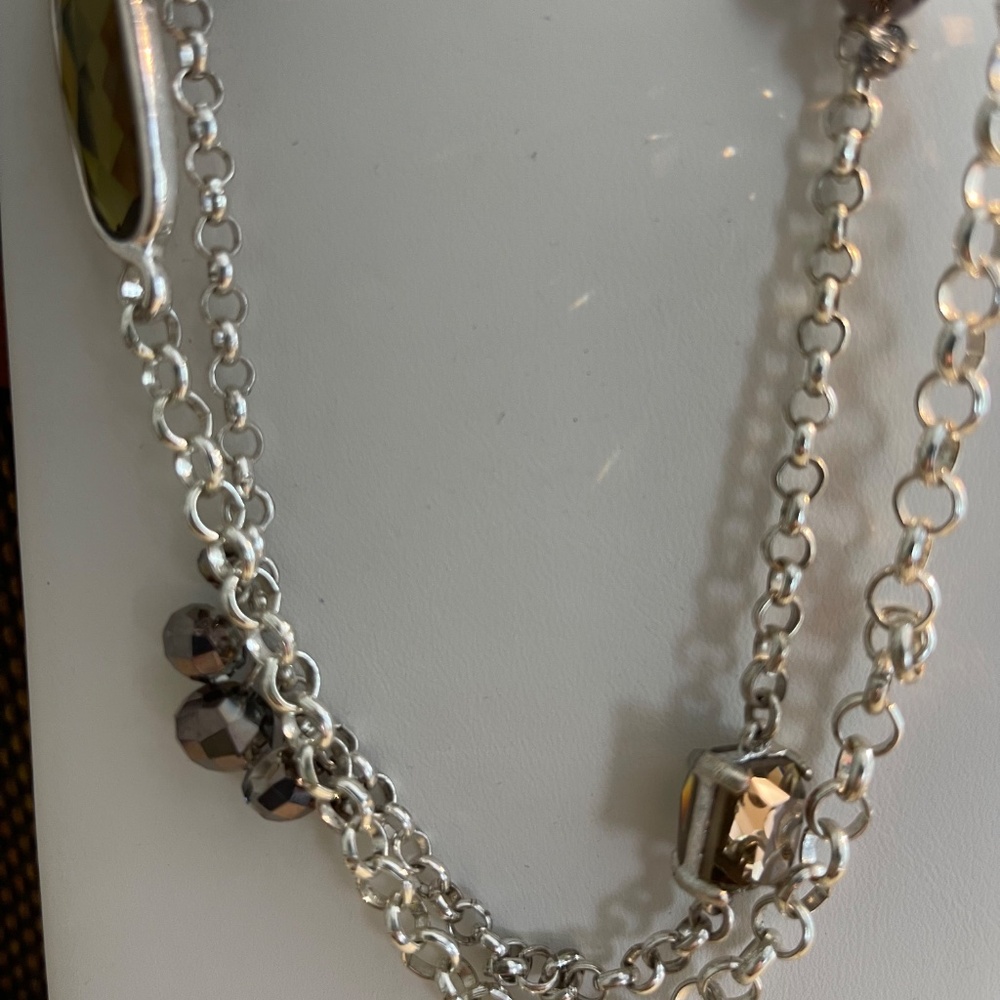 White House Black Market Awesome Necklace- Golden Green/Brownish Bronze Stones